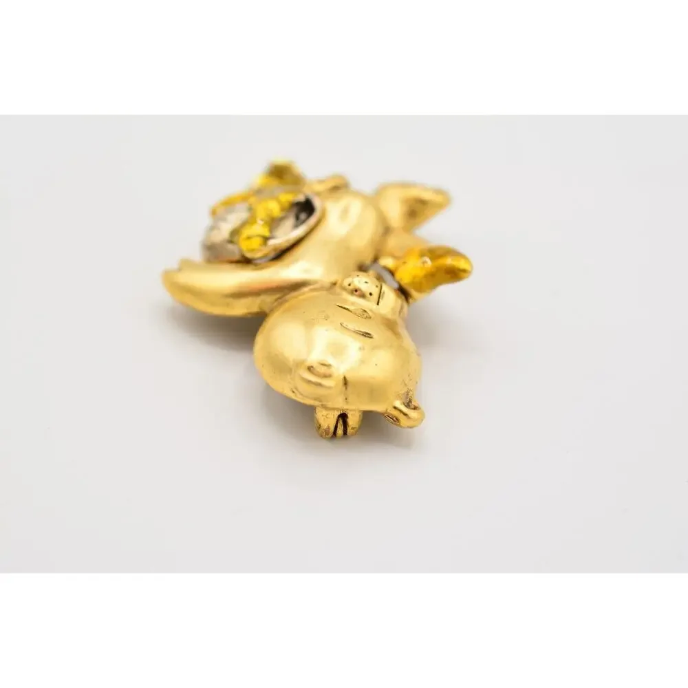 Danecraft Vintage Honey Bear Pin Brooch Cute Pot Jar Gold Signed NOS 80s BinA13